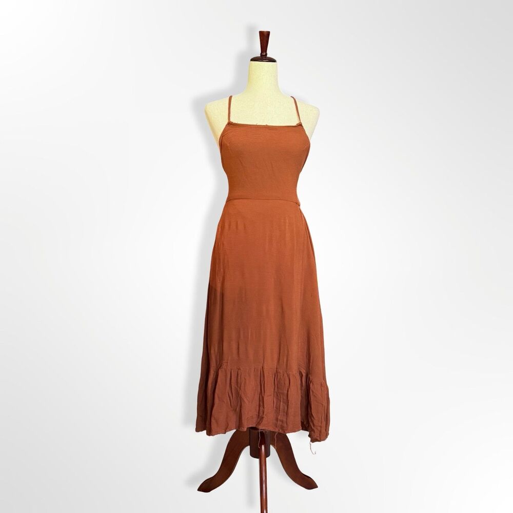 Backless Sienna Brown Strappy Boho Maxi Midi Dress, S Handmade OOAK